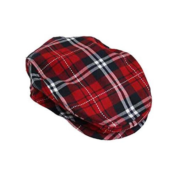 Red Plaid Snap Front Newsboy Golf Flat Ivy Cap Hat - Picture 7 of 9